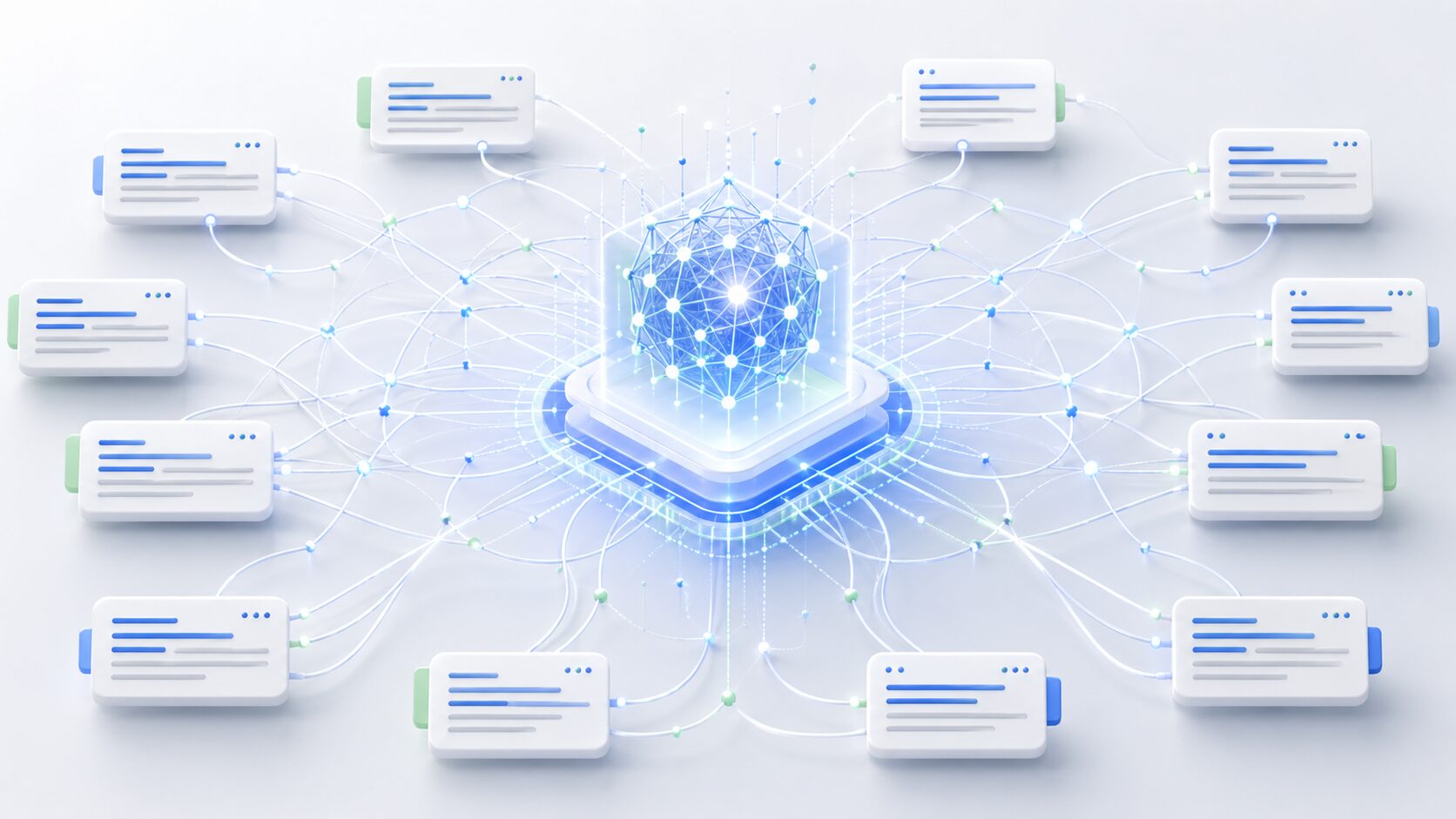 Transformerが文章全体の関係を見渡すイメージ