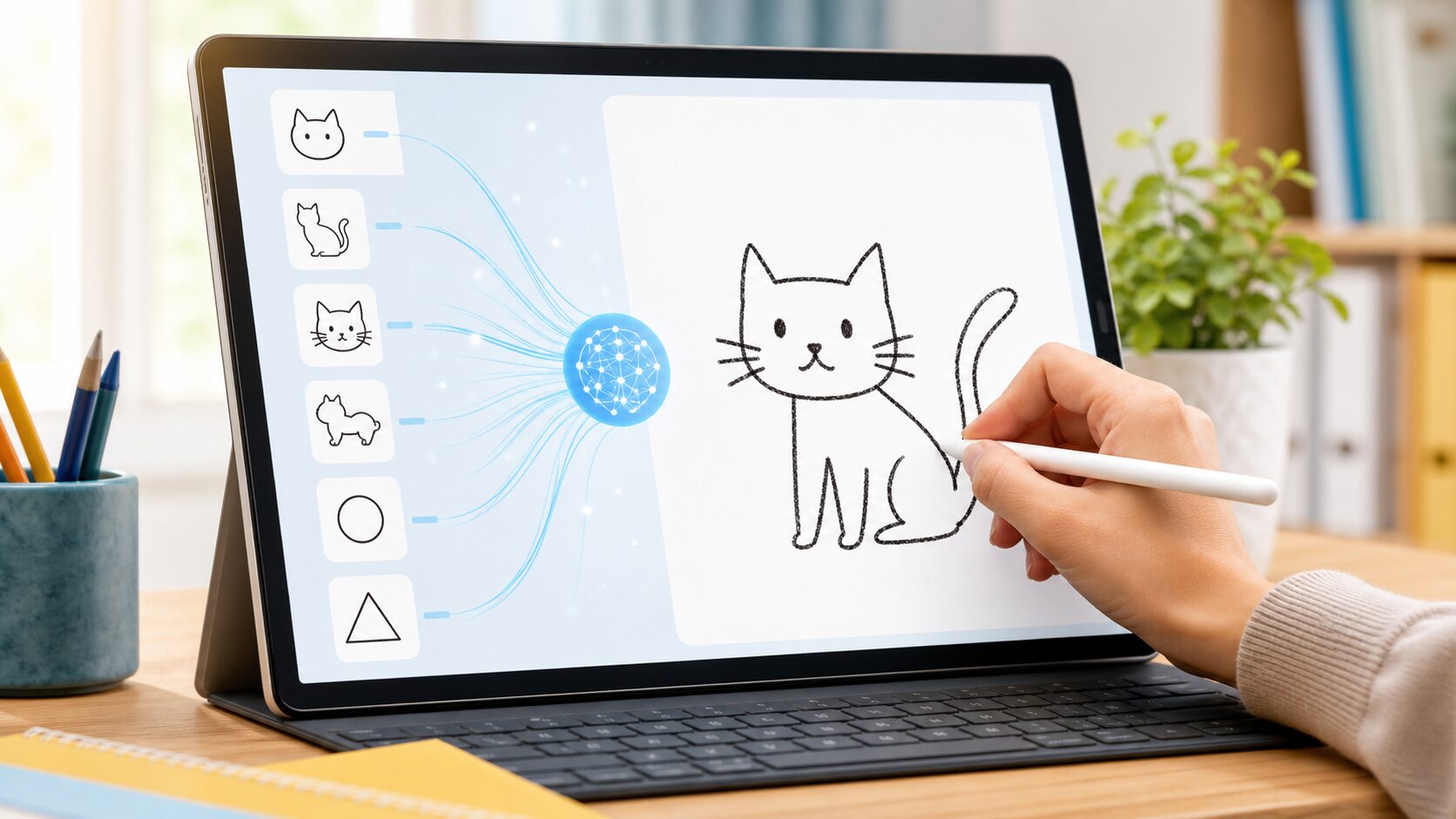 Quick, Draw!でAIが手描きの絵を推測する様子