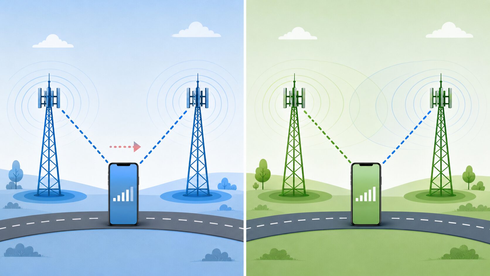 端末が電波を測定しネットワークが切り替え先基地局を決める流れ