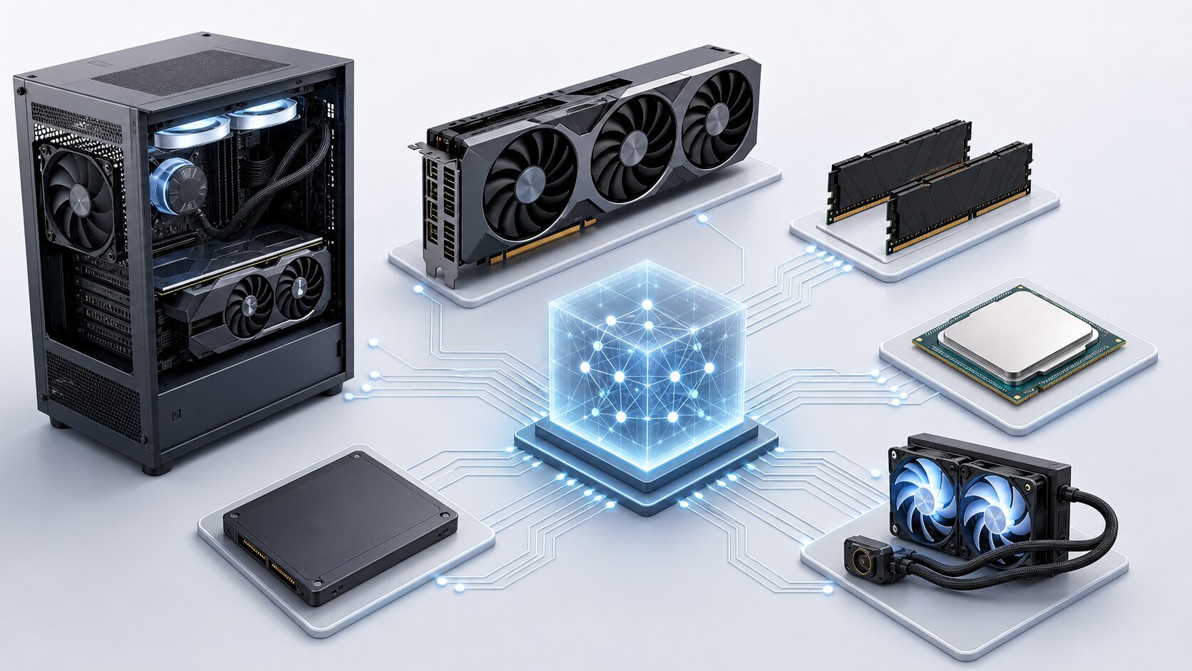 ローカルLLMに必要なCPU GPU メモリ ストレージの関係を示すイメージ