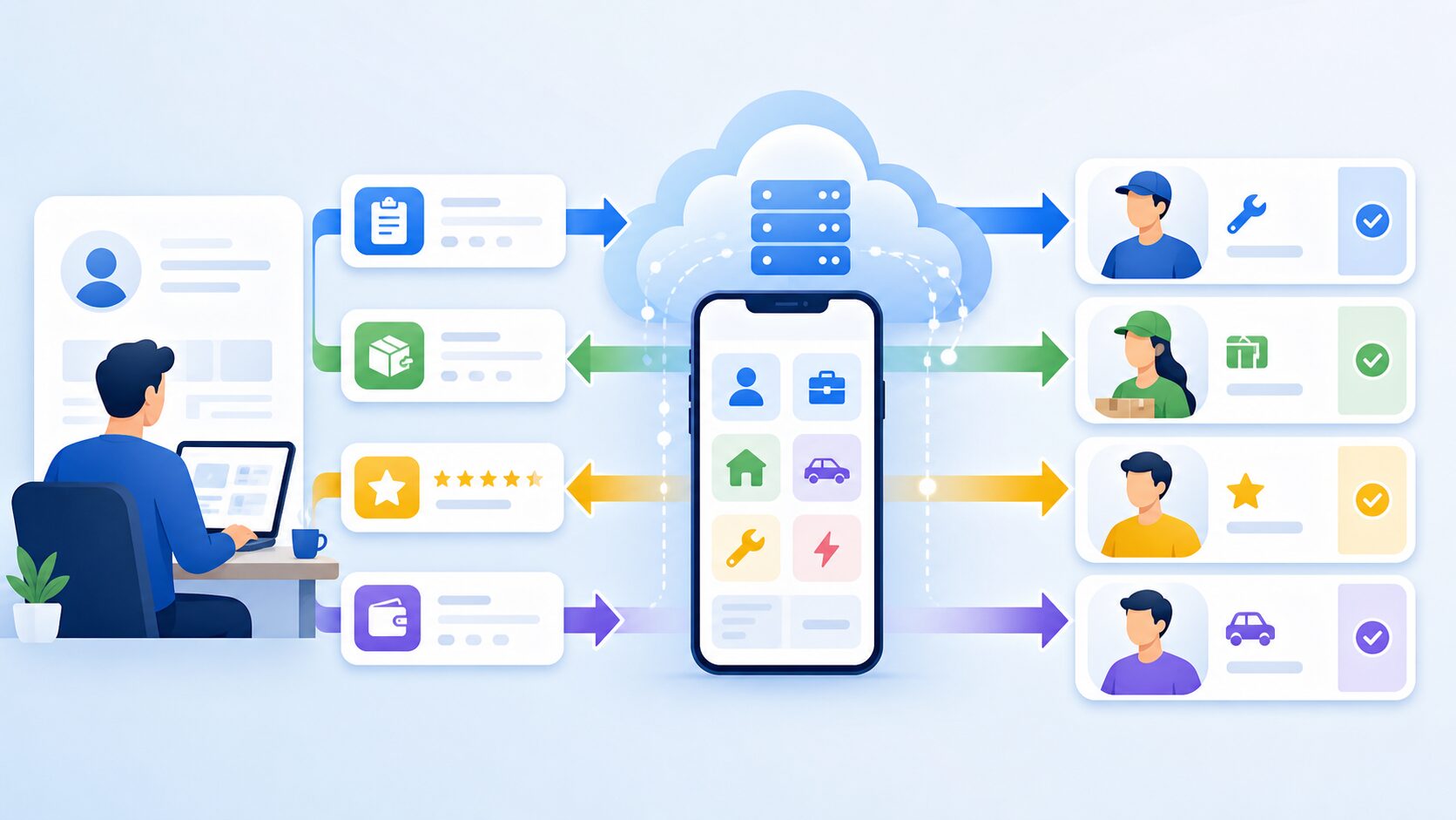 AIがギグワークのマッチングや業務支援に関わるイメージ
