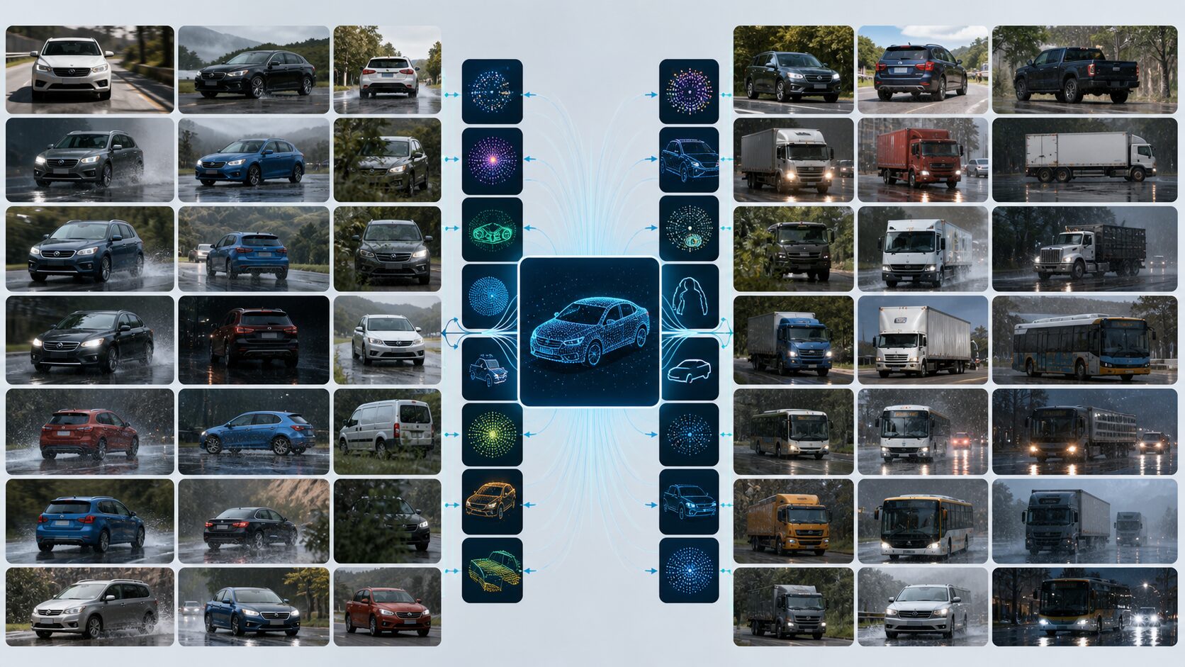 防犯、交通管理、駐車場で車種識別AIが使われるイメージ