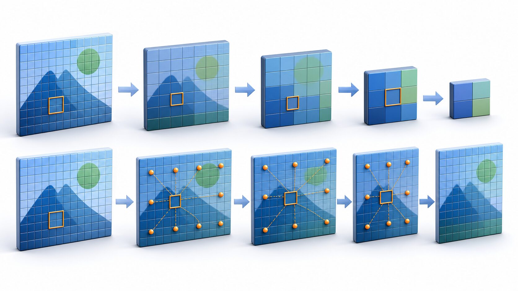 セグメンテーション、物体検出、画像生成でのAtrous畳み込みの用途を示す図