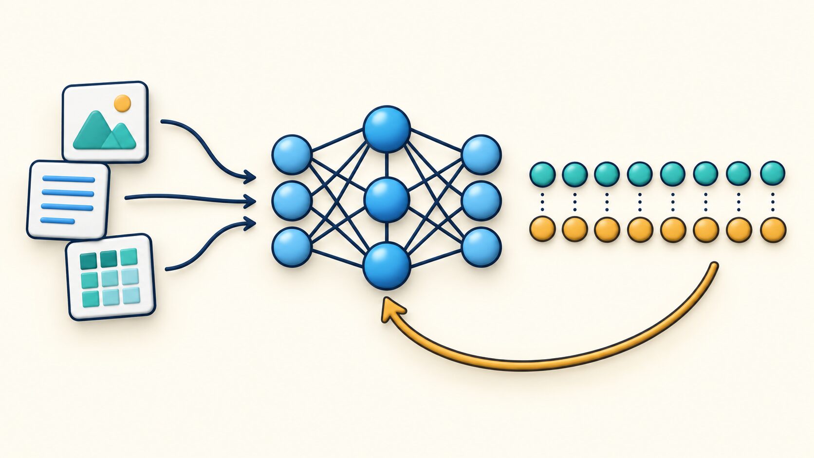 モデルの予測と正解のずれを比較し、その結果を学習に戻すフィードバックの概念図