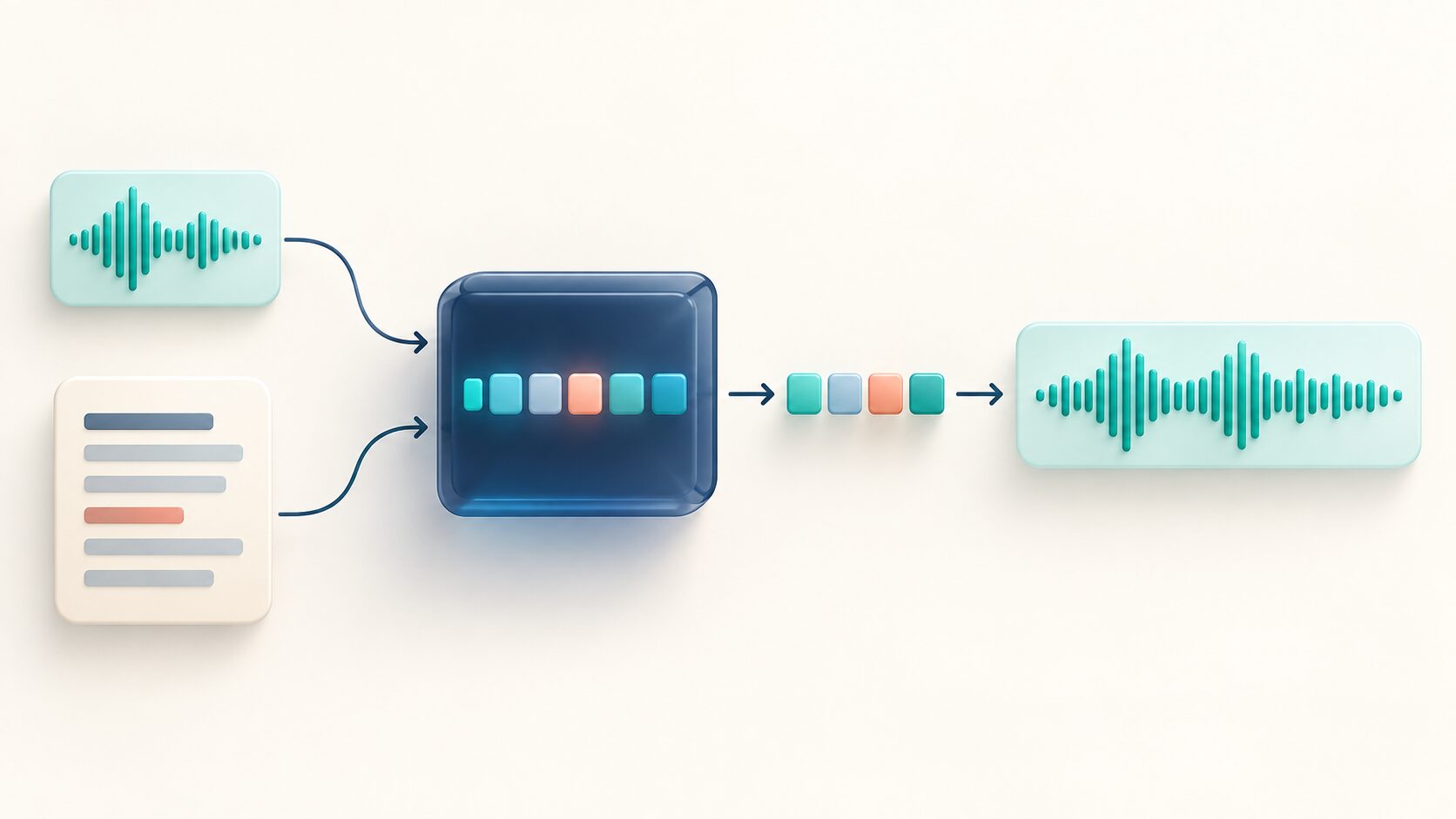 参照音声と原稿を入力し音響トークンを経由して新しい音声を生成する流れ