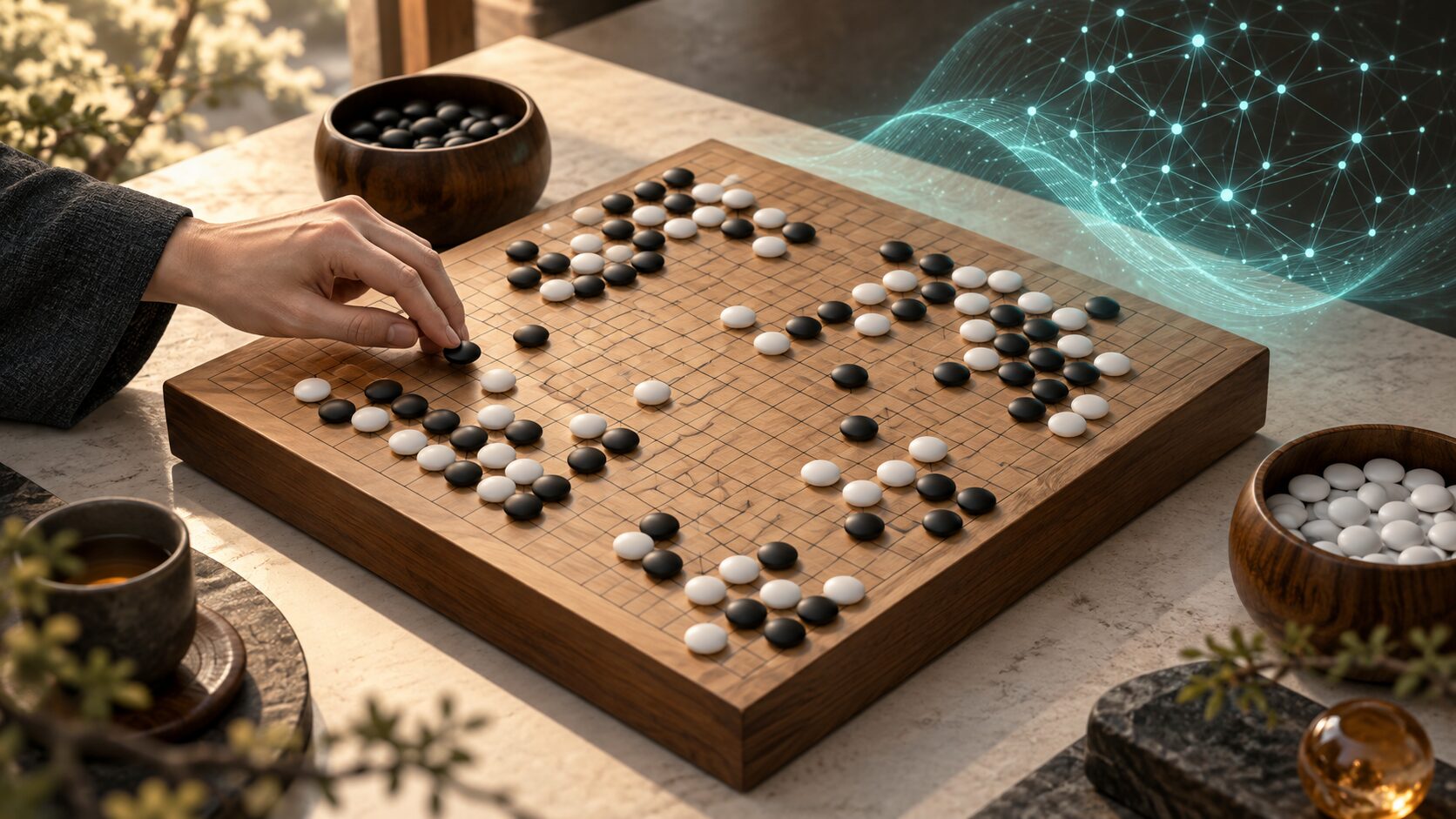 人間の着手と抽象的な計算ネットワークで表した囲碁AIとの対局
