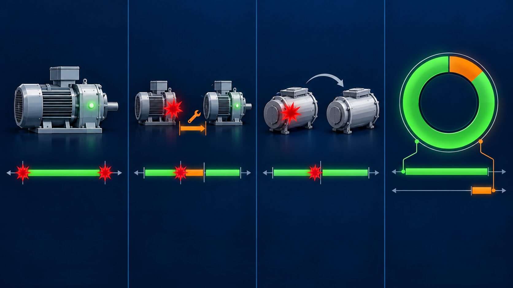 MTBF、MTTR、MTTFと可用性の関係を比べた図